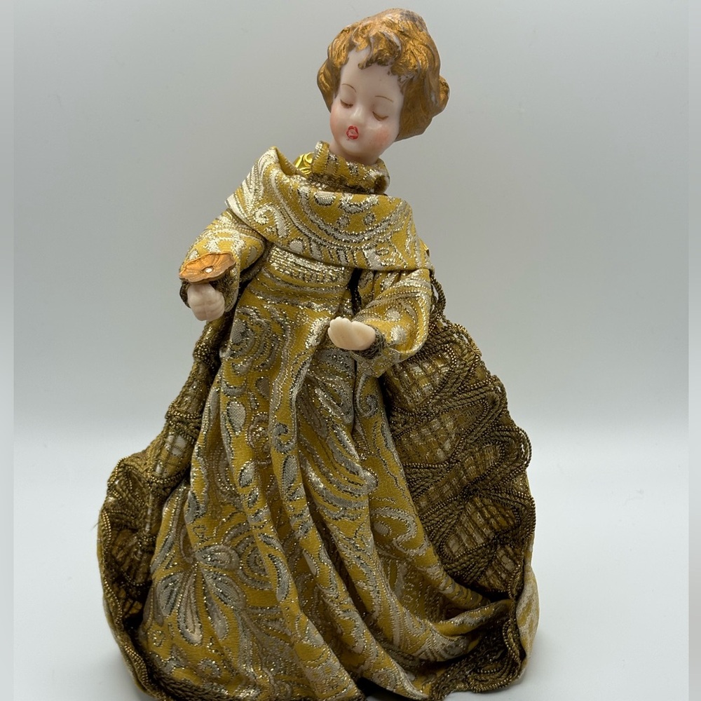 MCM Vintage W. Germany Koestel Wax Angel Figure Christmas Tree Topper Gold 10”